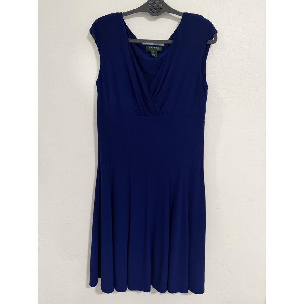 Lauren Ralph Preowned Womens Dress Size 10 Sleeveless Blue Faux Wrap EUC
